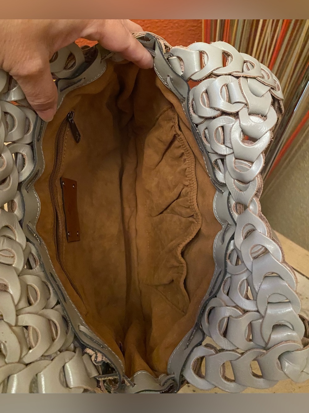 Patricia Nash - EUC - Giraldi Woven Leather Chainlink Hobo in Stone Color - Picture 6 of 11